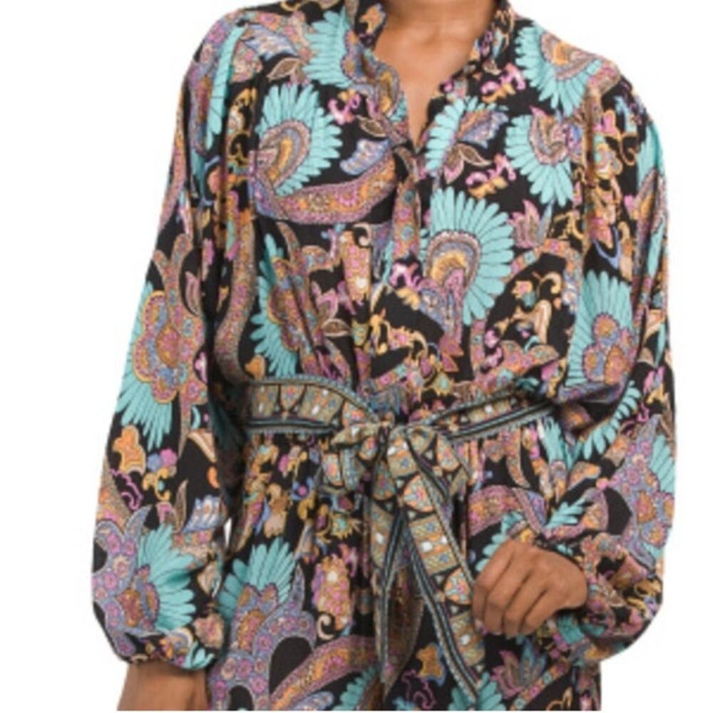 HAUTE HIPPIE STYLE NWT Boho Basket Weave Patterned Long Sleeve Crop Tie Top S